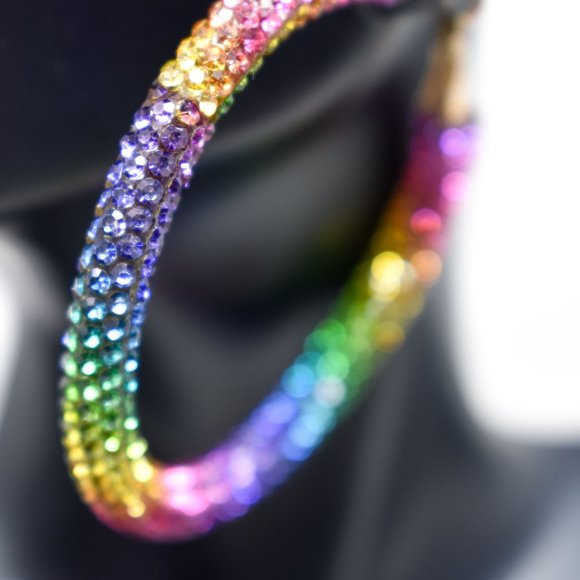 2.25" Boho Multicolor Pave Rhinestone Hoop Earring - Picture 9 of 11